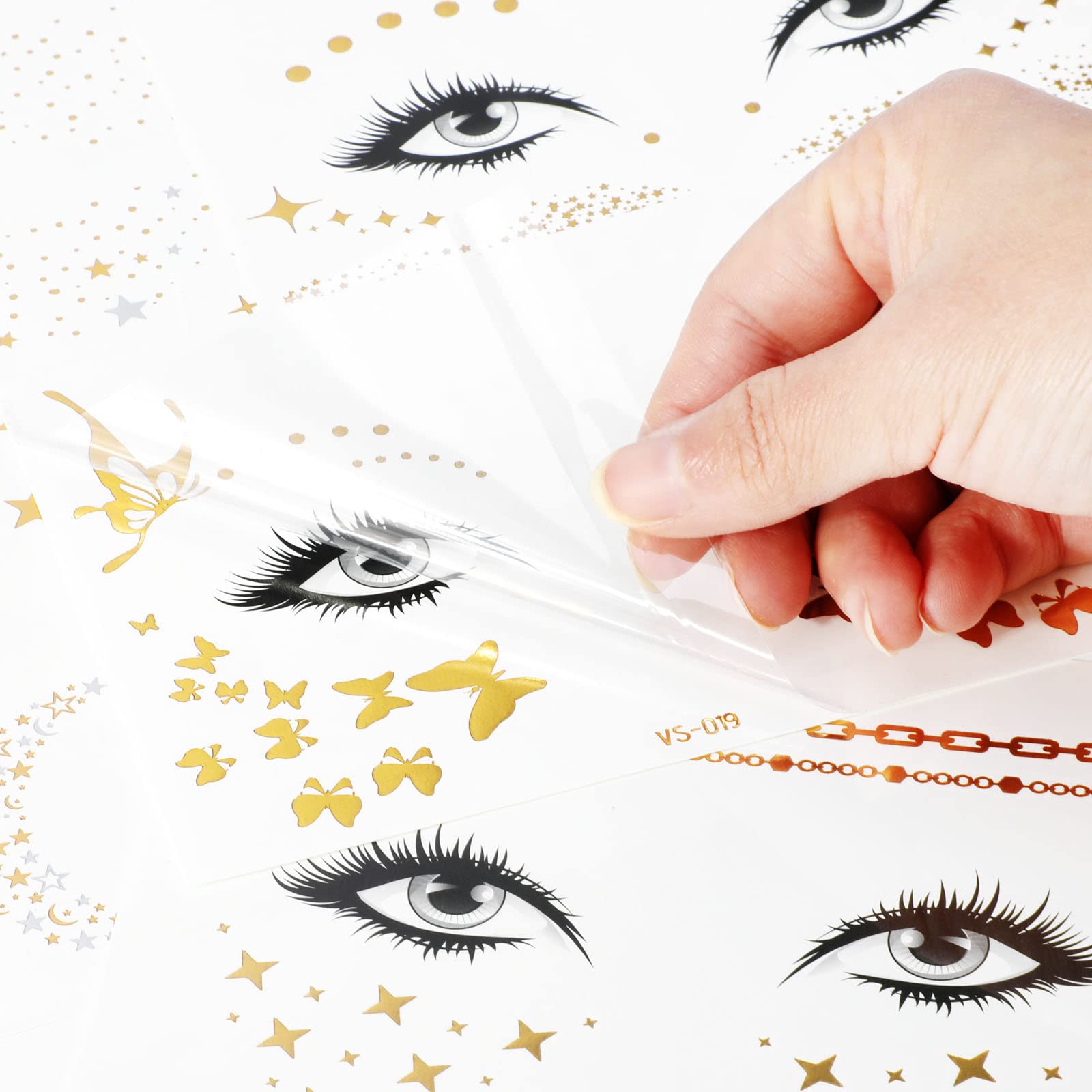 howaf-temporary-tattoos-gesichtstattoo-glitzer-gold-6-blatt-sterne image 7