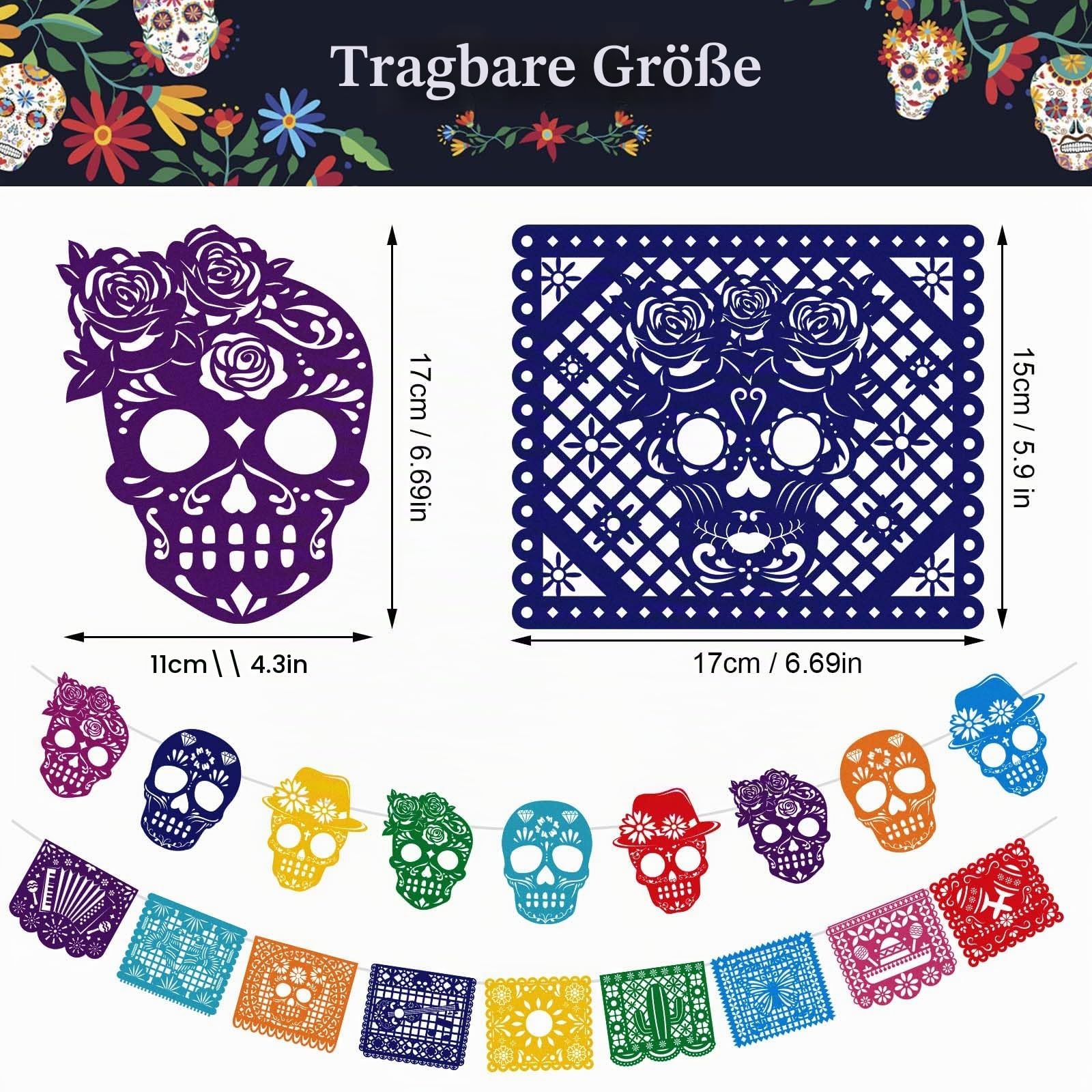 howaf-dia-de-los-muertos-banner-filz-girlande-27-tlg-bunt image 2