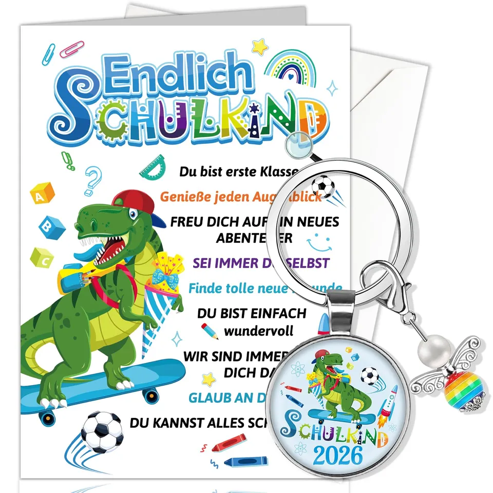 howaf-dino-einschulungskarte-mit-schl-sselanh-nger image 1