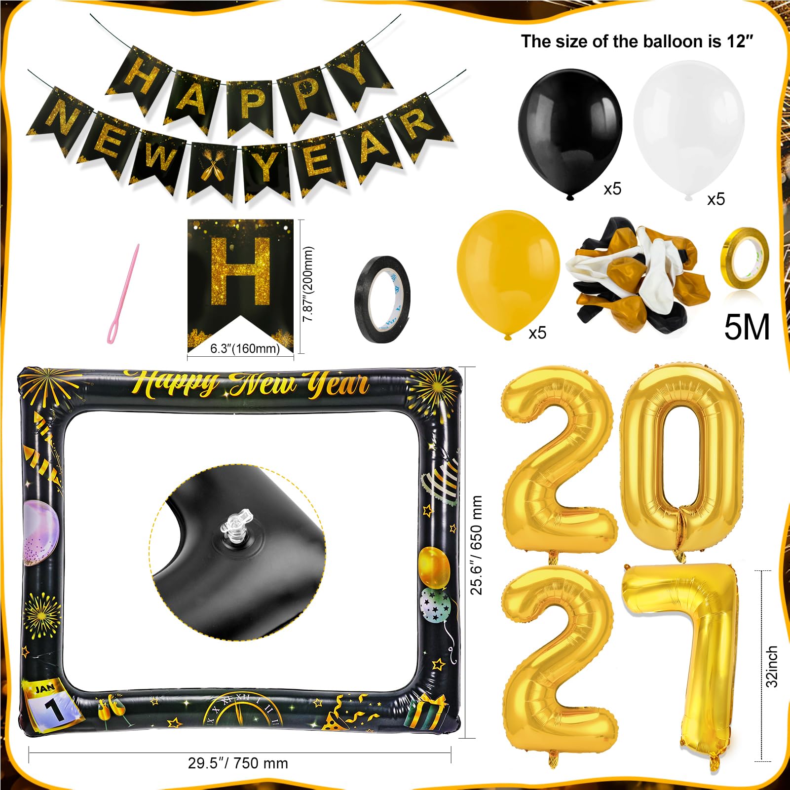 howaf-silvester-deko-2027-party-set-42-teilig-schwarz-gold image 4