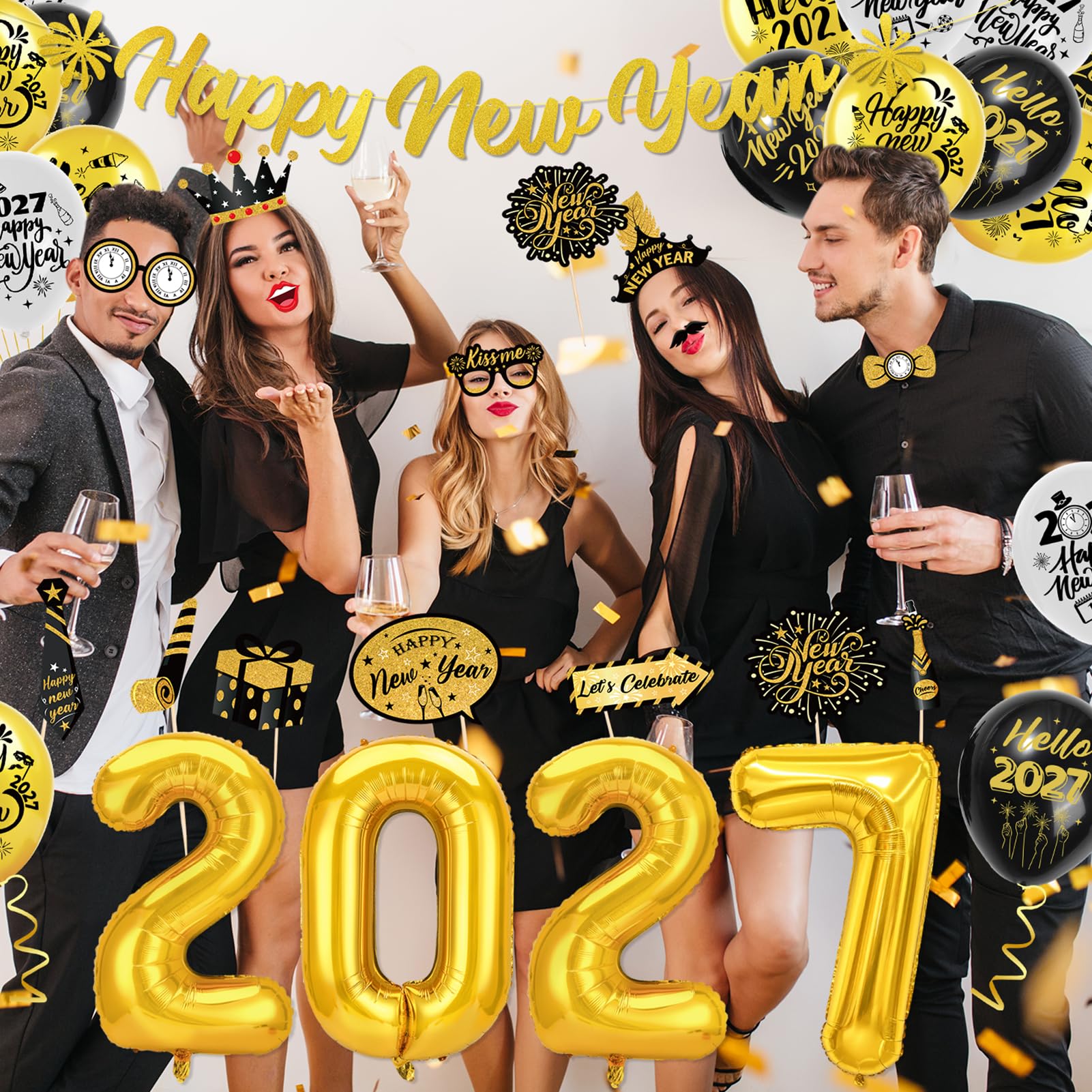 howaf-silvester-deko-2027-set-schwarz-gold-mit-ballons image 5