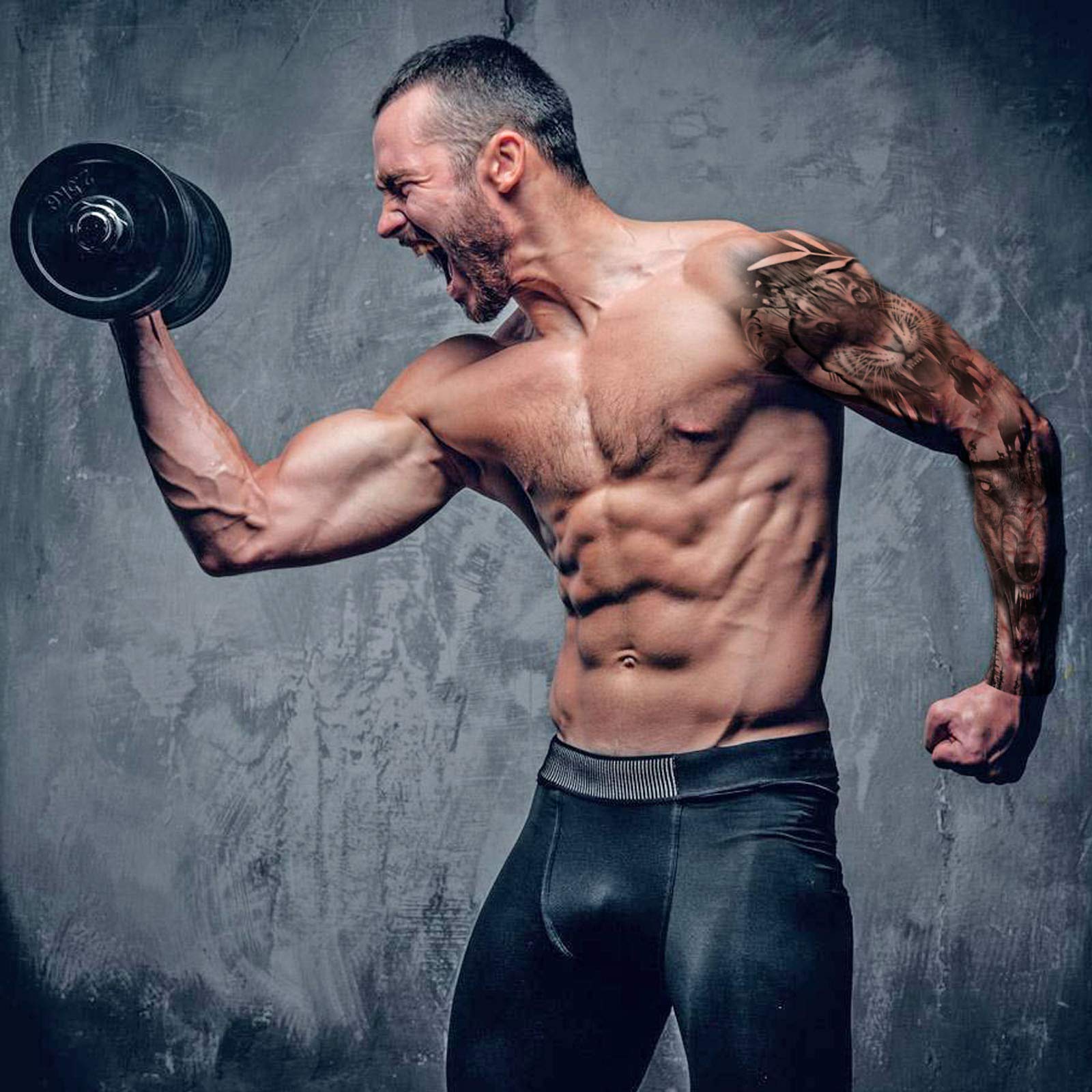 howaf-full-arm-tempor-re-tattoos-8-bl-tter-wolf-l-we-wasserdicht image 6