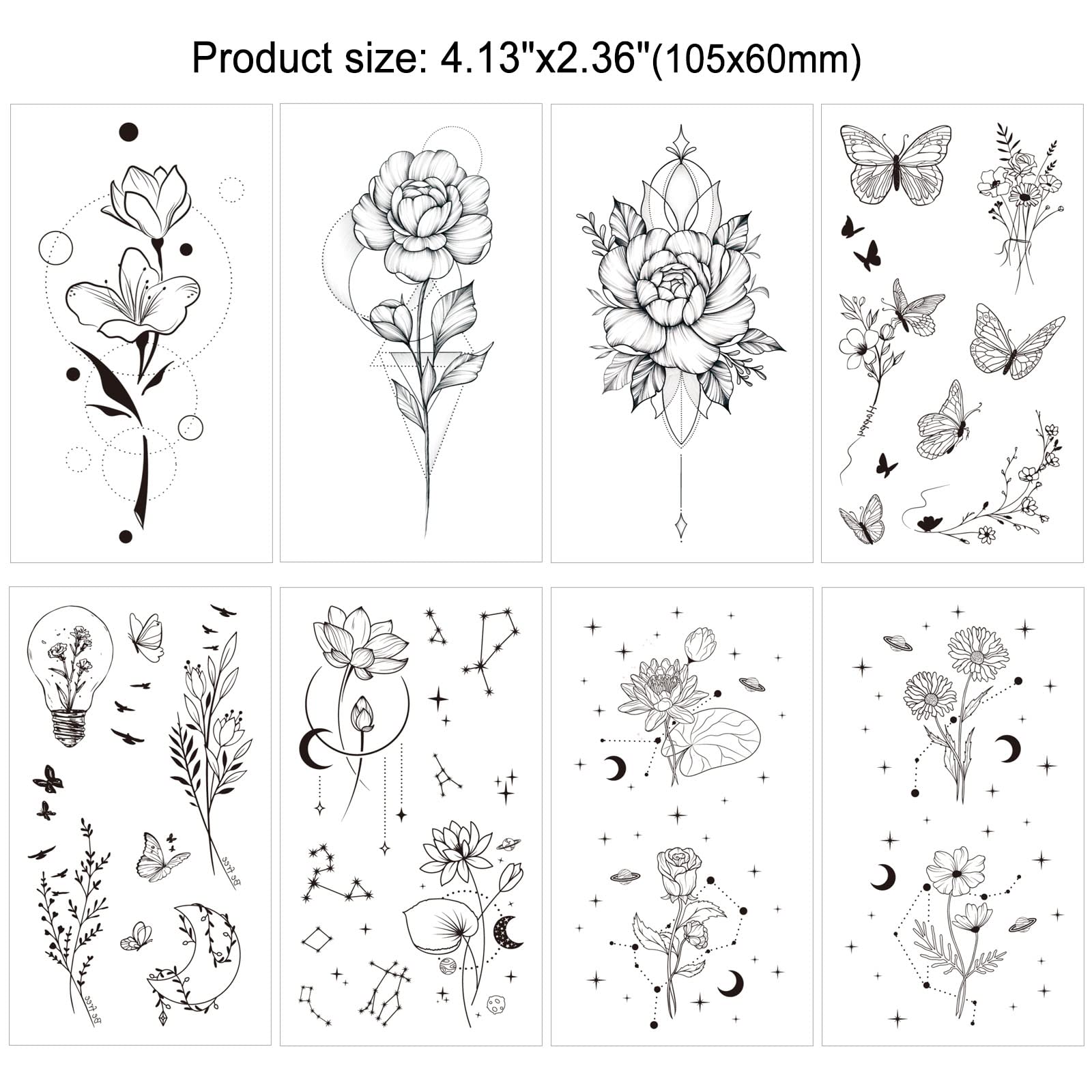 howaf-fake-tattoos-frauen-schmetterling-blume-30-blatt-schwarz image 3
