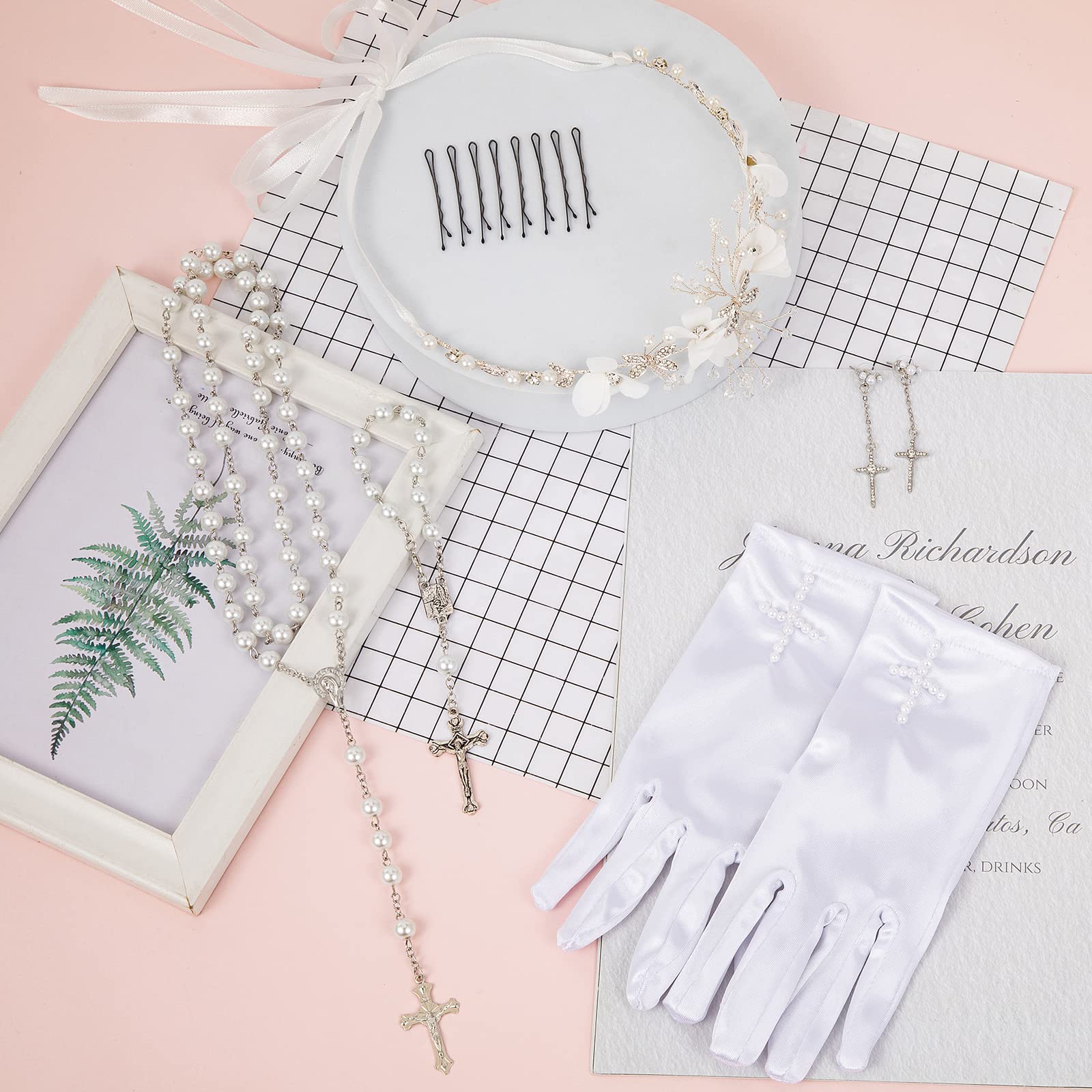 howaf-kommunion-schmuckset-haarkranz-handschuhe-5-teilig-wei-perle image 5