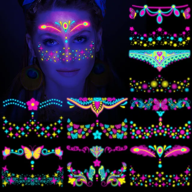 howaf-neon-tattoos-uv-gesicht-8-bl-tter-schwarzlicht image 1