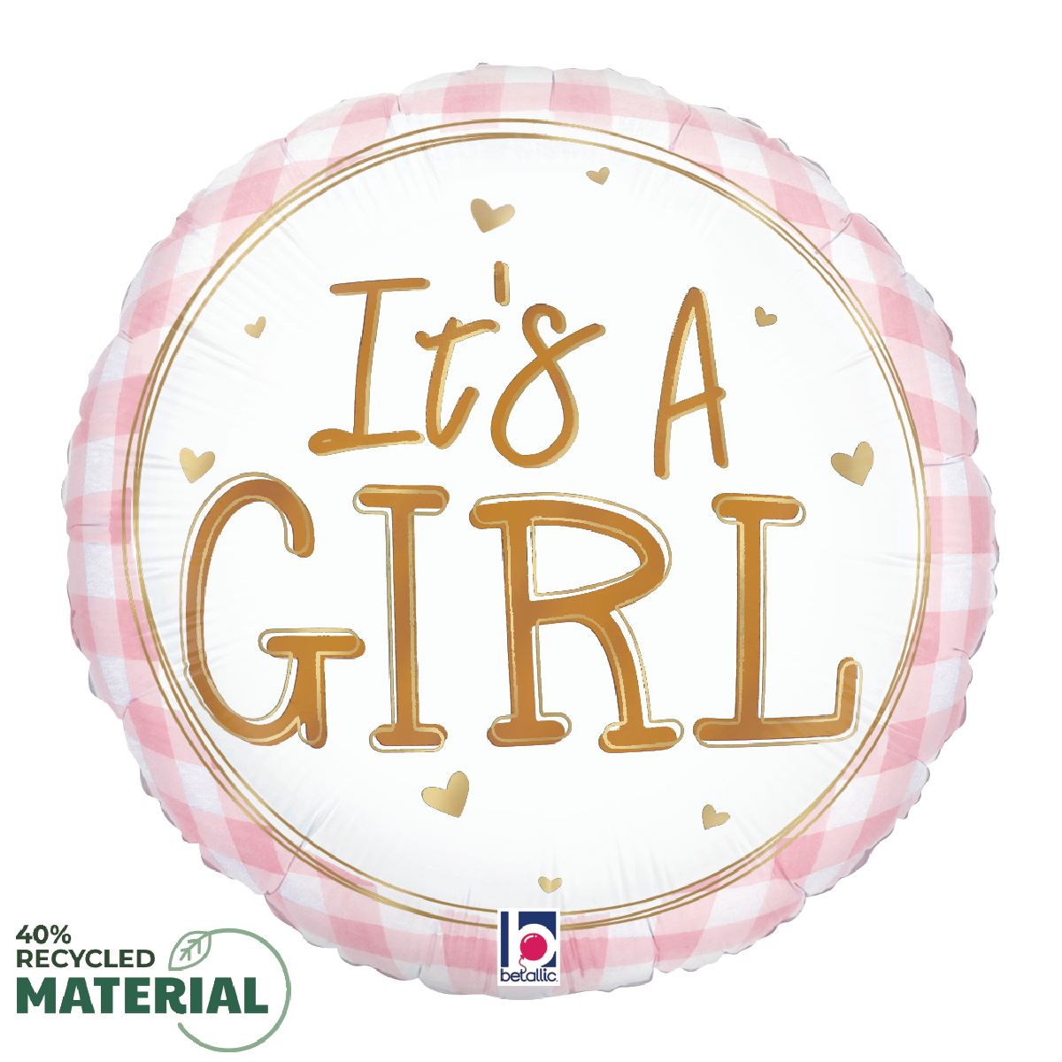 betallic-baby-girl-gingham-folienballon-18-zoll-rosa image 1