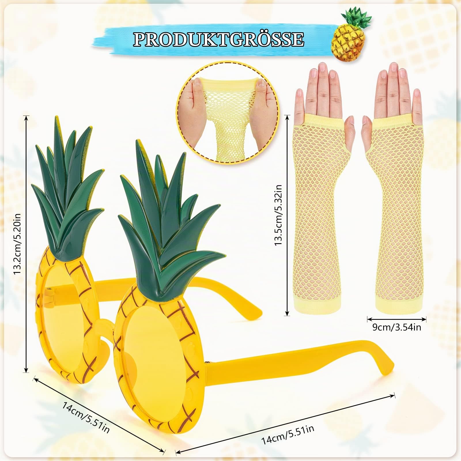 howaf-ananas-kost-m-damen-5tlg-haarreif-brille-handschuhe-gelb image 3
