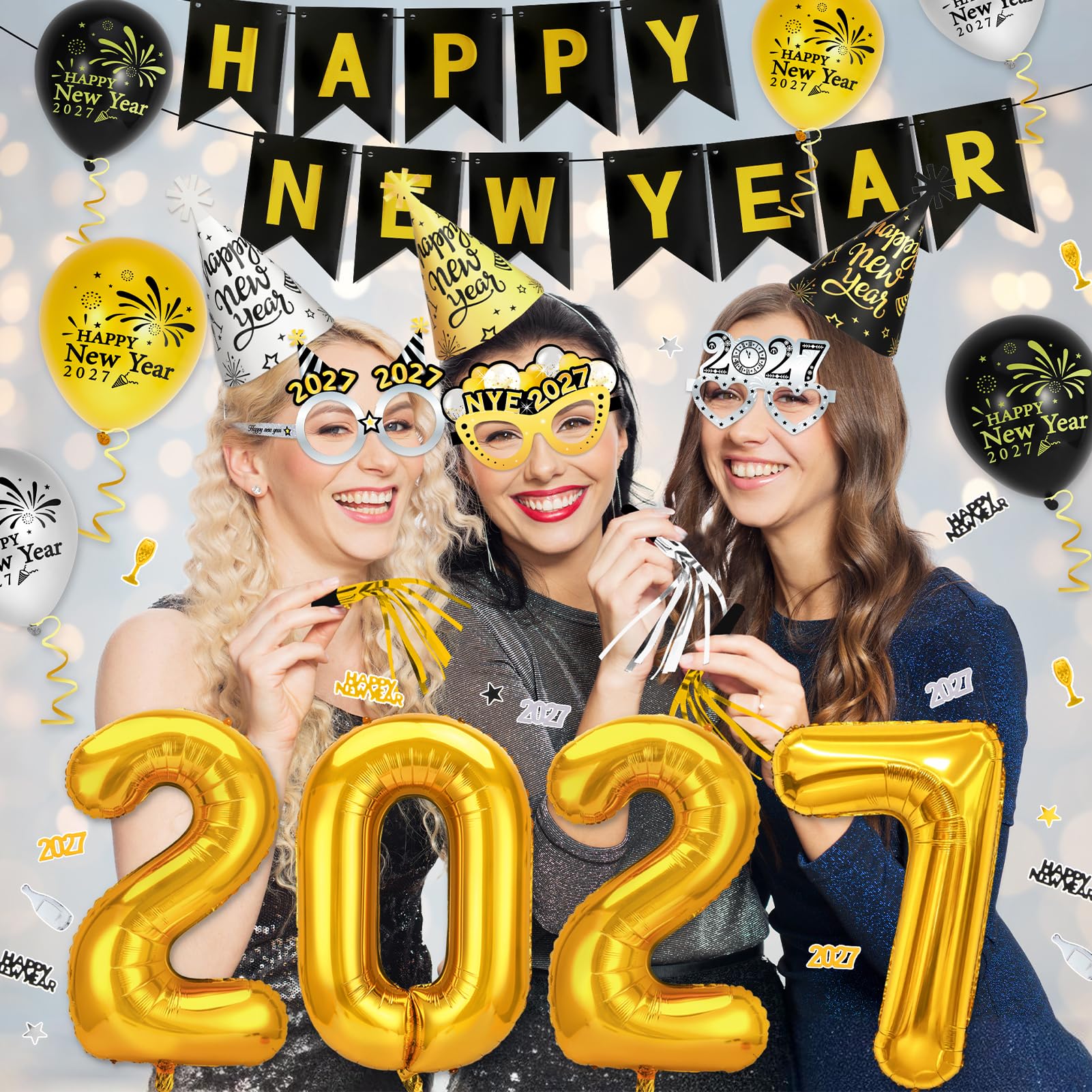 howaf-silvester-deko-2027-schwarz-gold-party-set-ballons image 7