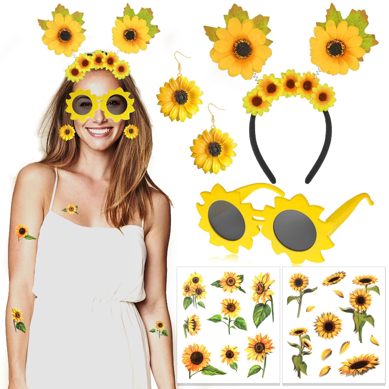 howaf-sonnenblumen-kost-m-set-damen-haarreif-brille-tattoos image 1