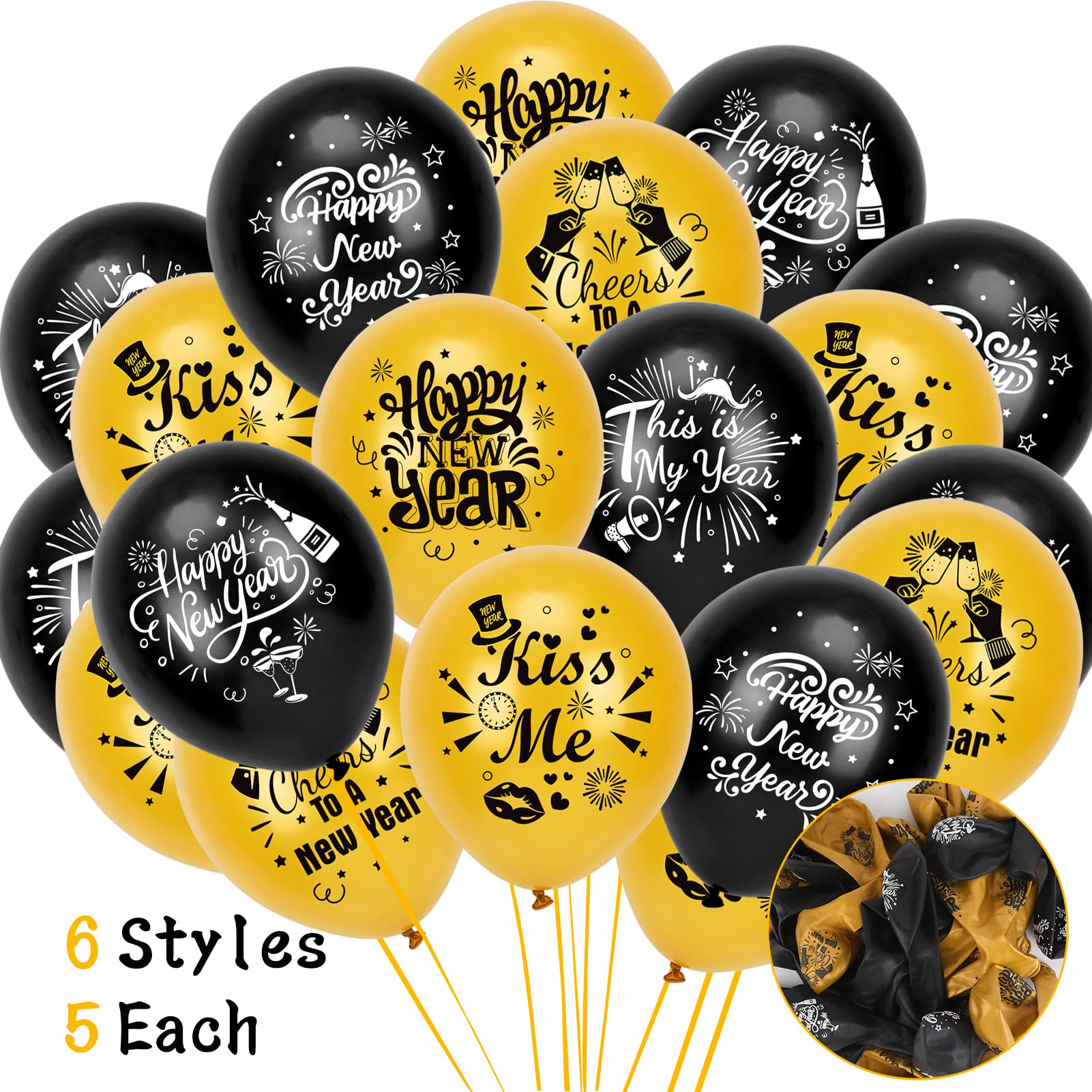 howaf-silvester-ballons-set-schwarz-gold-latex-42-teilig-2027 image 3