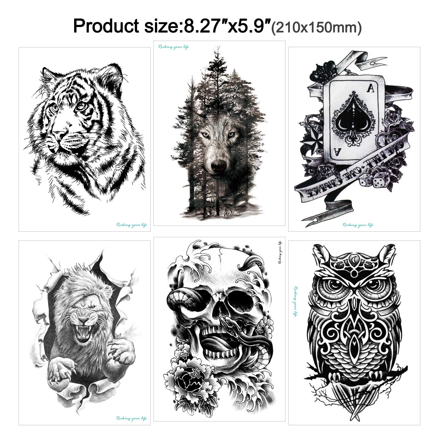 howaf-tempor-re-tattoos-schwarz-tiere-10-bl-tter-wasserfest image 3