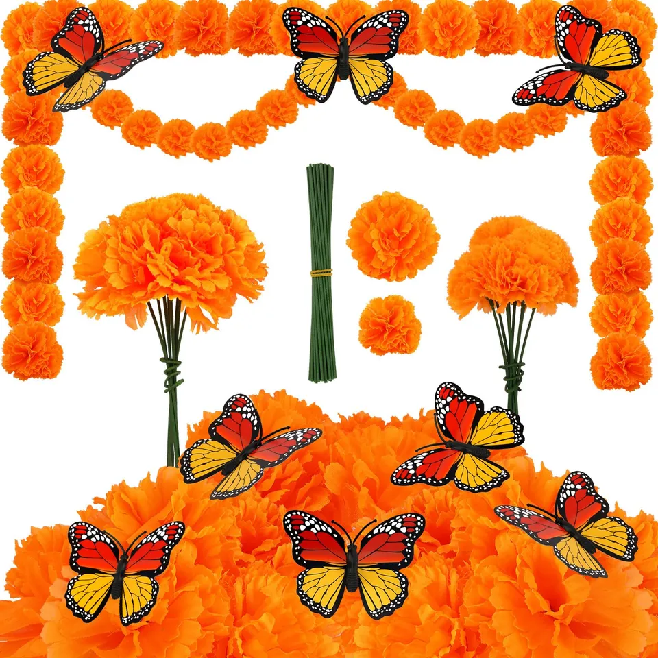 howaf-dia-de-los-muertos-ringelblumen-40tlg-orange-stiel image 1