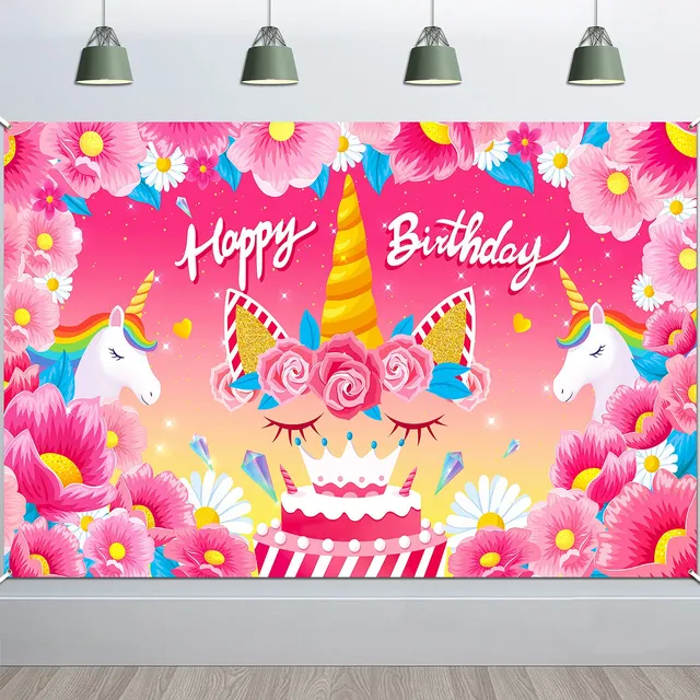howaf-happy-birthday-banner-einhorn-stoff-185x110cm-rosa image 1
