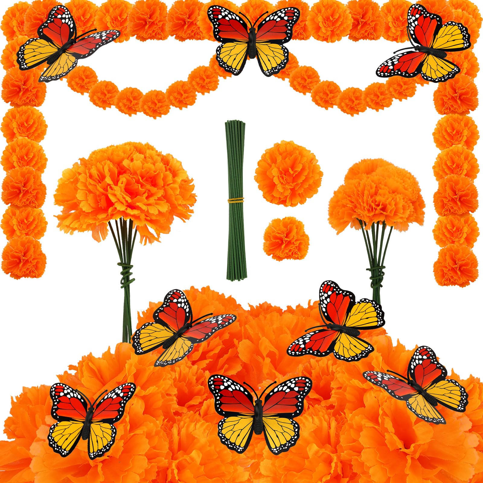 howaf-dia-de-los-muertos-ringelblumen-40tlg-orange-stiel image 1