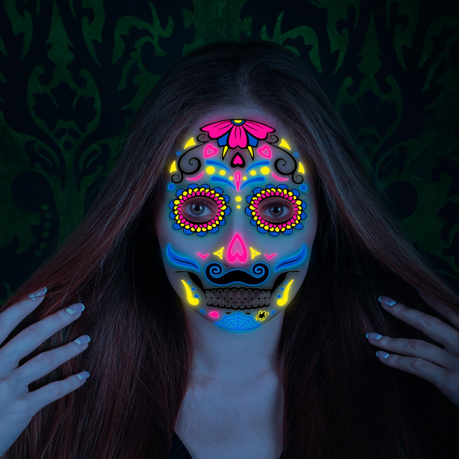 howaf-temporary-tattoos-halloween-gesicht-neon-8-blatt image 6