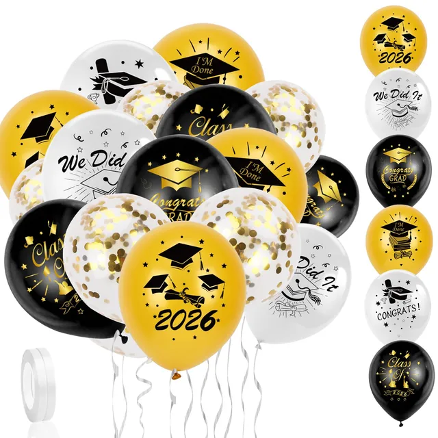 howaf-abschluss-luftballons-set-schwarz-gold-30-st-ck image 1