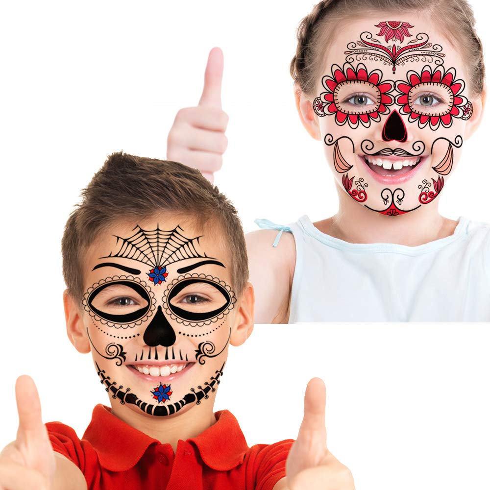 howaf-temporary-tattoos-halloween-gesichtstattoo-8-bl-tter-totenkopf image 6