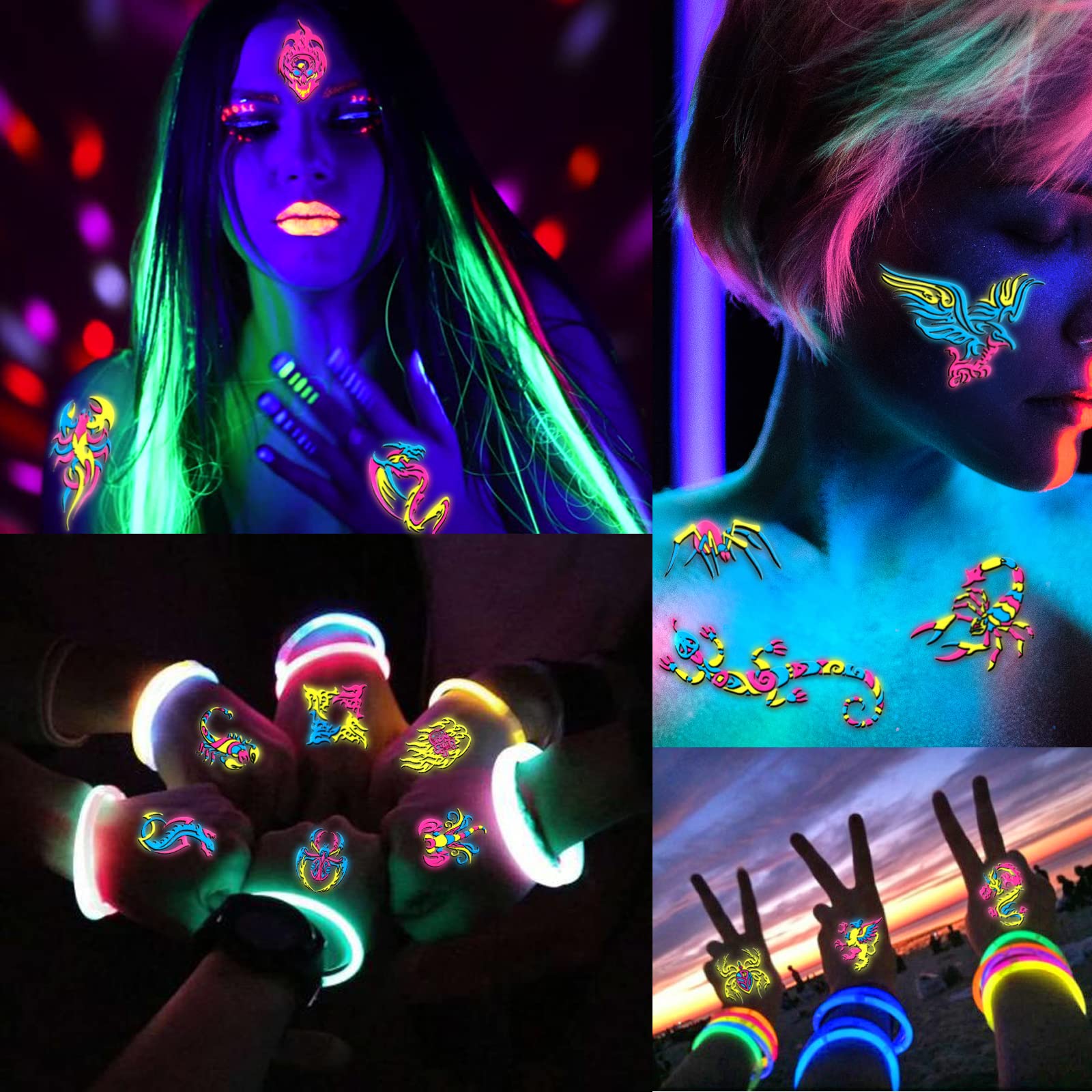 howaf-temporary-tattoos-neon-schwarzlicht-tattoo-10-blatt image 6