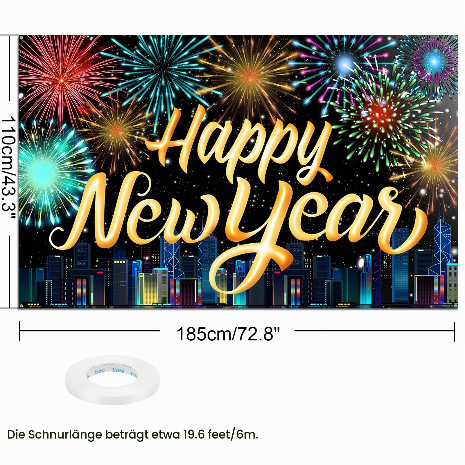 howaf-silvester-deko-2027-banner-happy-new-year-185x110cm image 2