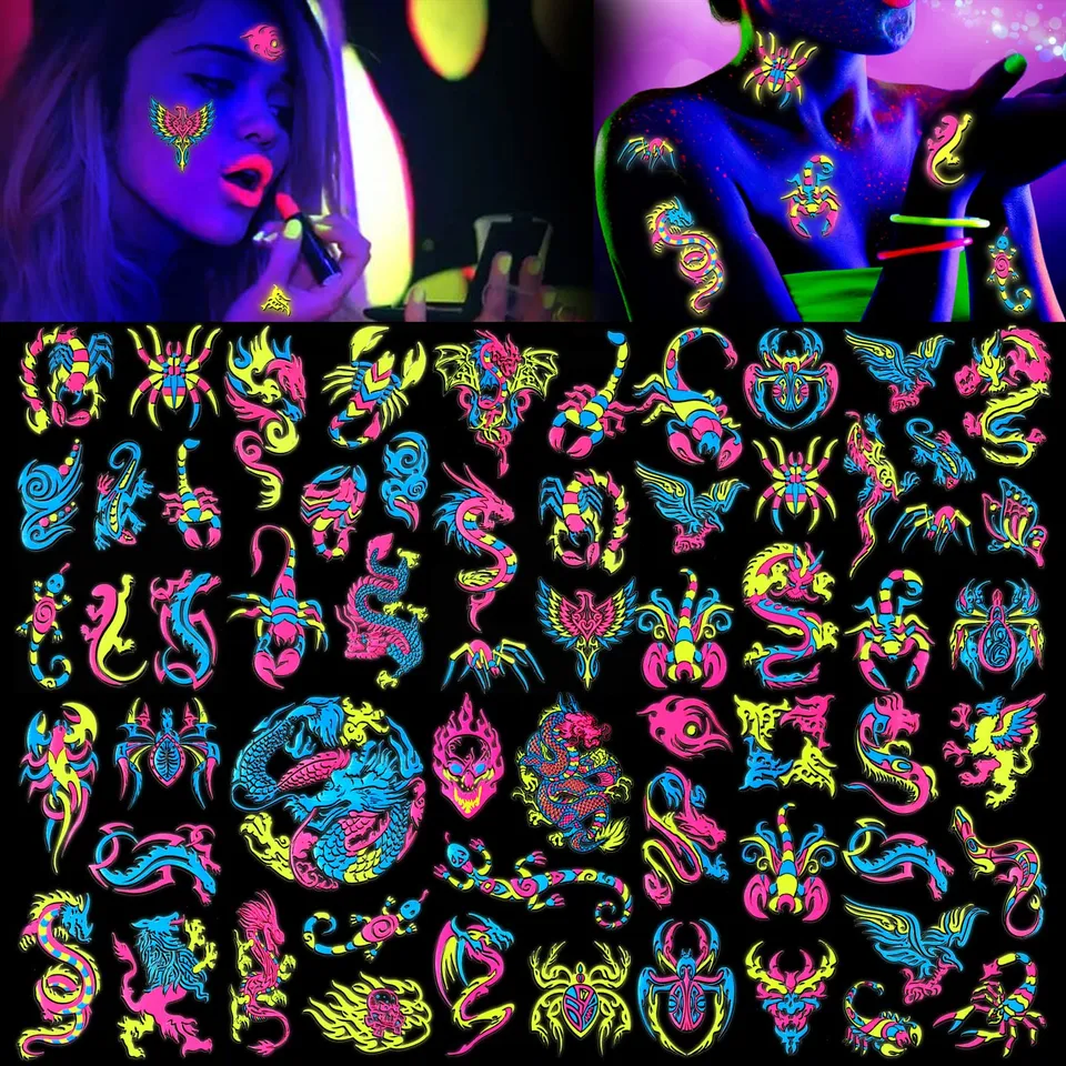 howaf-temporary-tattoos-neon-schwarzlicht-tattoo-10-blatt image 1