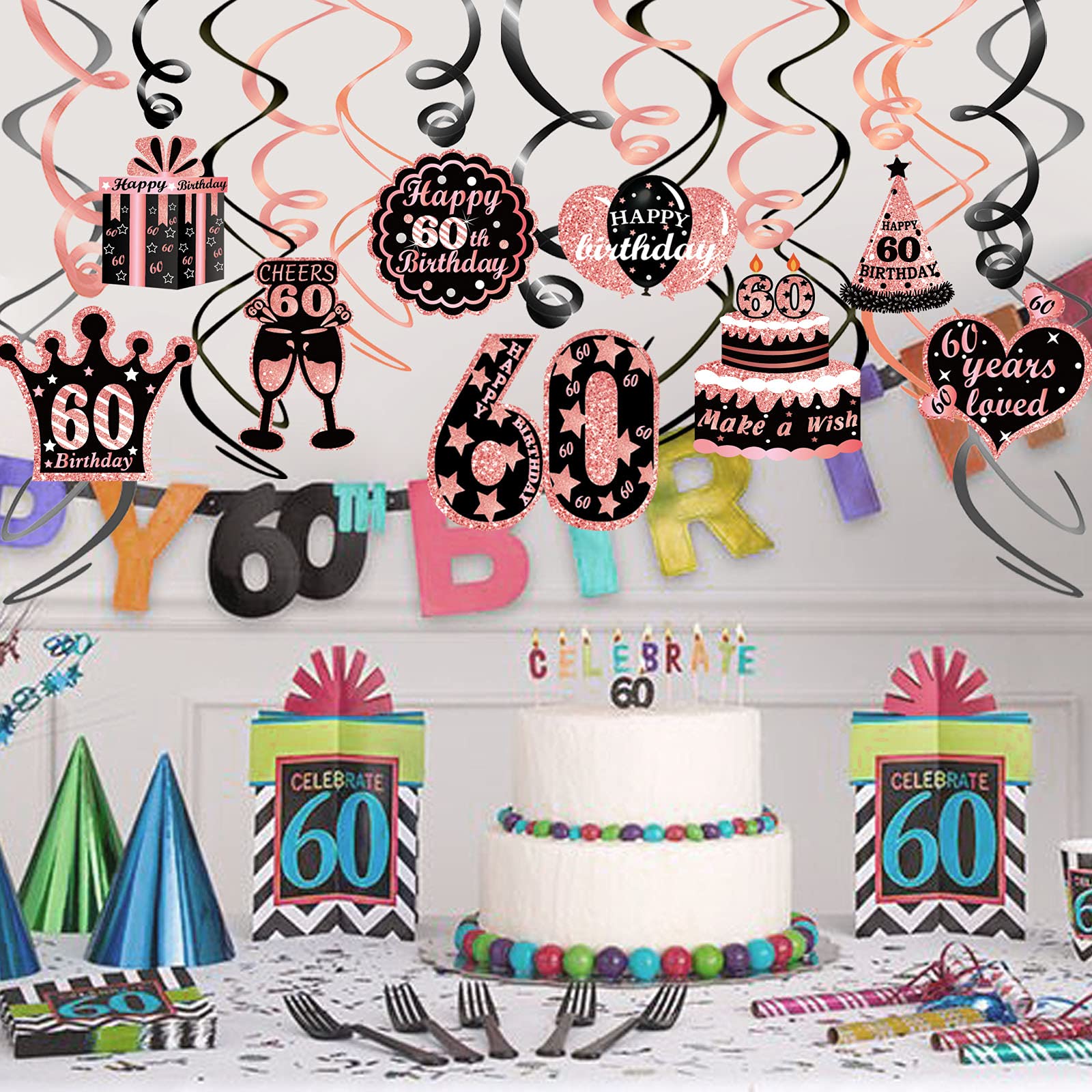 howaf-60-geburtstag-h-ngedeko-rosegold-30-st-ck-spiralen-wirbel image 5