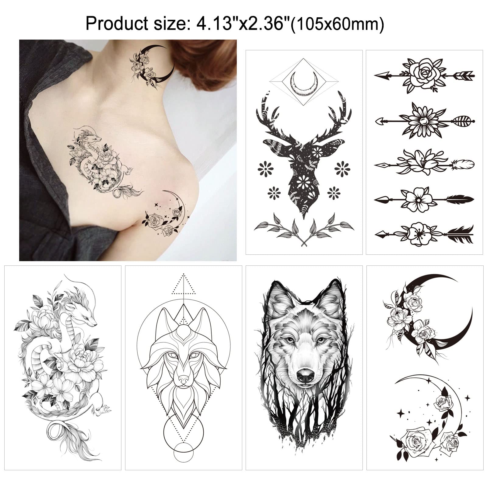 howaf-fake-tattoos-frauen-schmetterling-blume-30-blatt-schwarz image 5