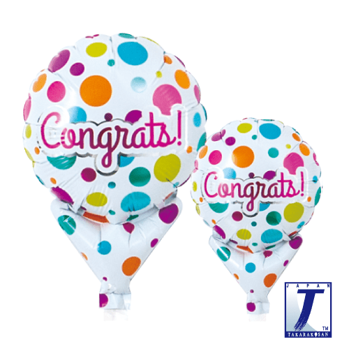 takara-upright-round-5-zoll-luftballon-congrats-dots-white image 1