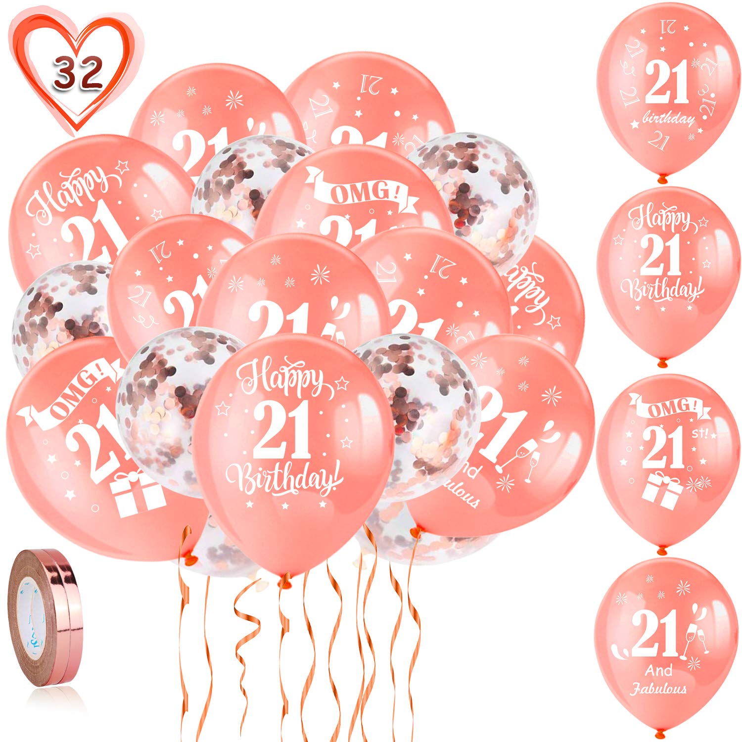 howaf-21-geburtstag-luftballons-ros-gold-30-st-ck-12-zoll-latex image 1