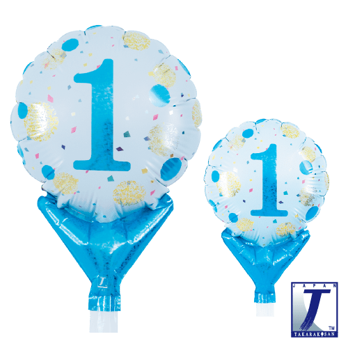 takara-upright-round-5-zoll-ballon-gold-blue-dots-no-1 image 1