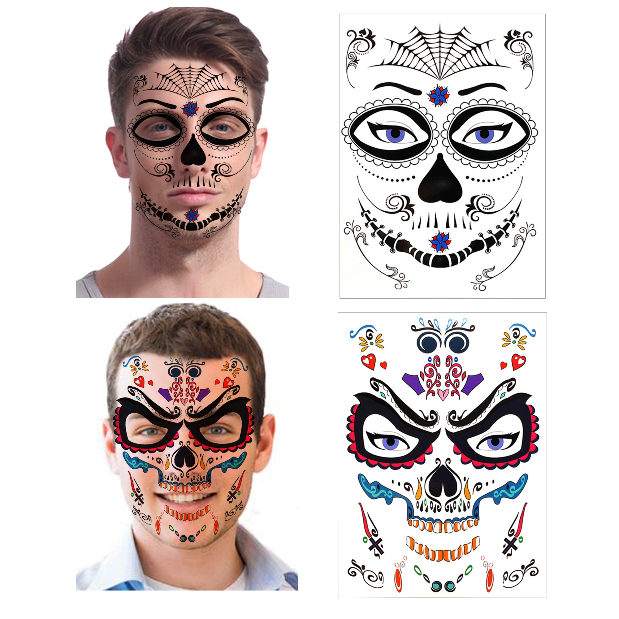 howaf-temporary-tattoos-halloween-gesichtstattoo-8-bl-tter-totenkopf image 3