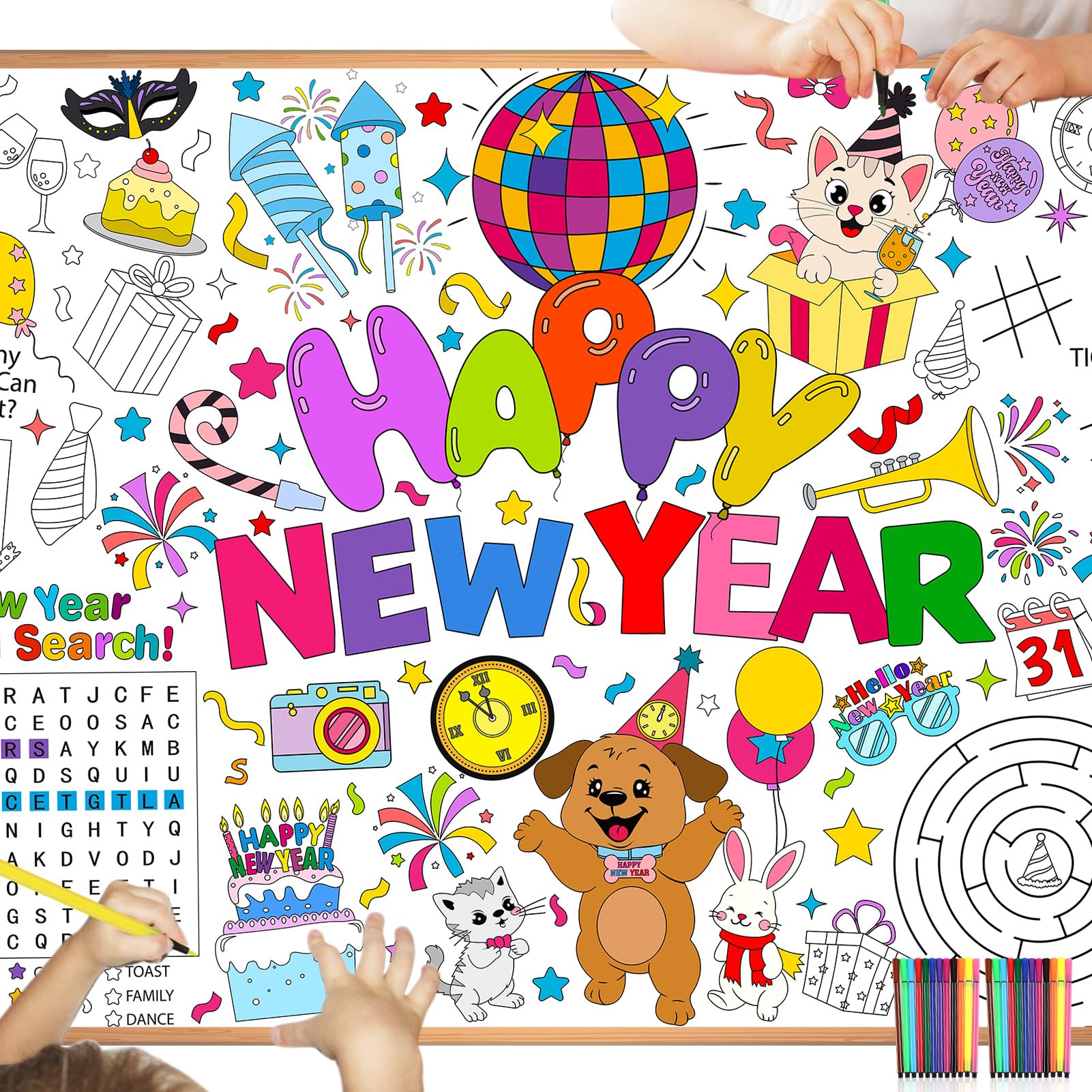 howaf-happy-new-year-ausmal-tischdecke-papier-mit-24-stiften image 8
