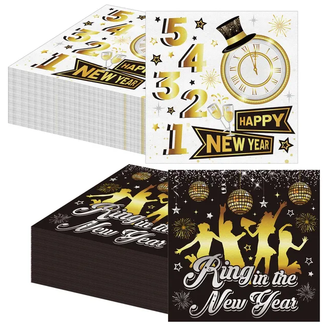 howaf-happy-new-year-servietten-schwarz-gold-40-st-ck-33x33 image 1