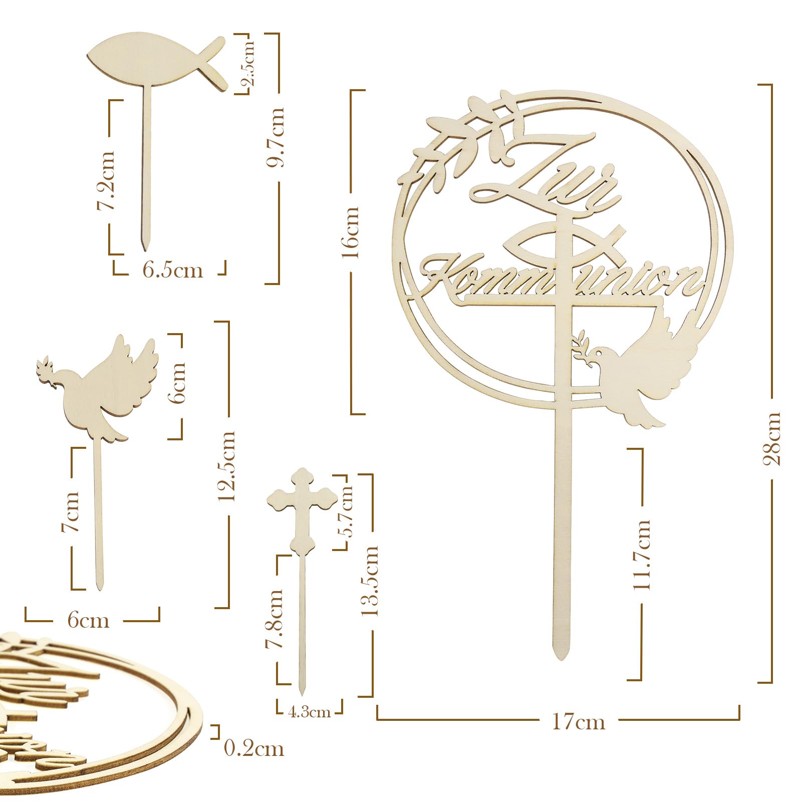howaf-kommunion-tortendeko-cake-topper-holz-7-st-ck image 2