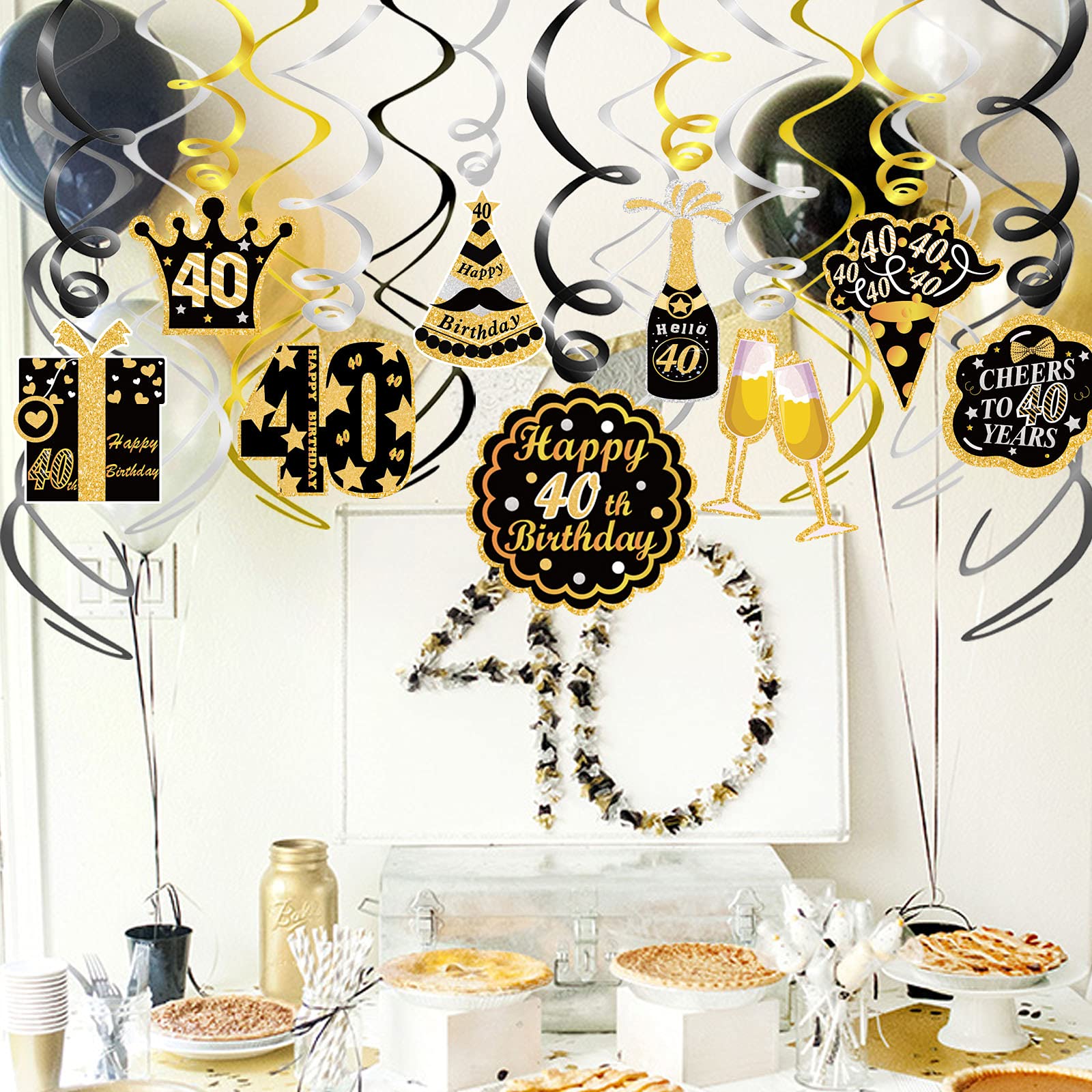 howaf-40-geburtstag-h-ngedeko-spiralen-schwarz-gold-30-st-ck image 5
