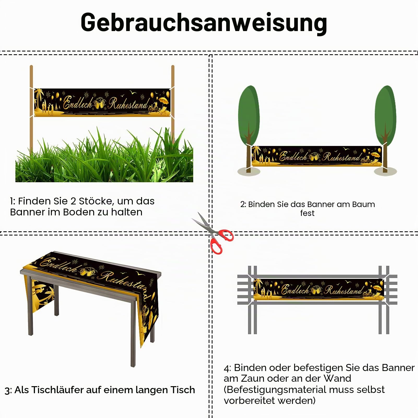 howaf-endlich-ruhestand-banner-stoff-schwarz-gold-270cm image 3