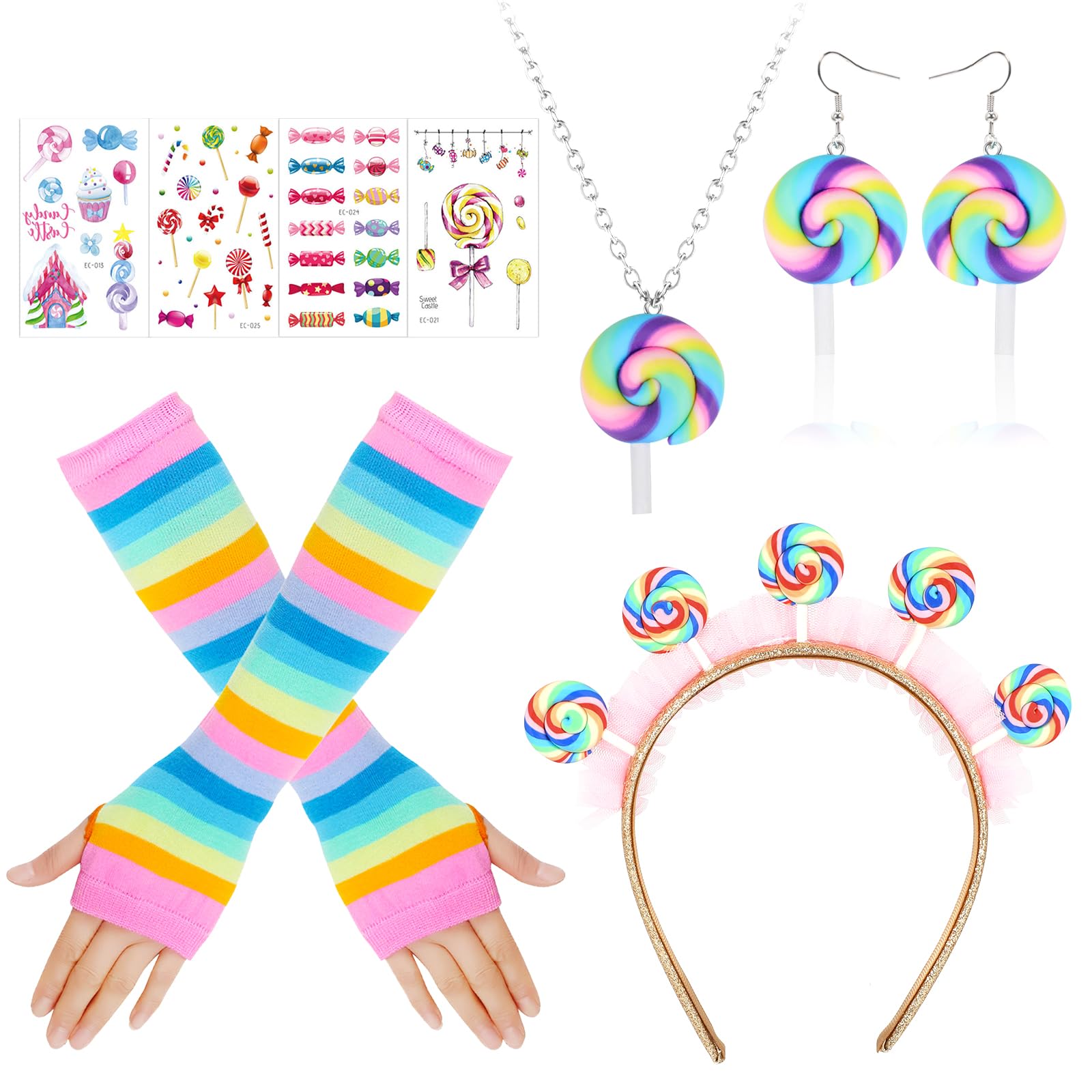howaf-lollipop-kost-m-set-haarreif-handschuhe-tattoos-candy image 1