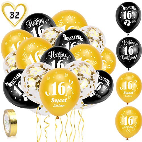 howaf-16-geburtstag-luftballons-30-st-ck-schwarz-gold image 8