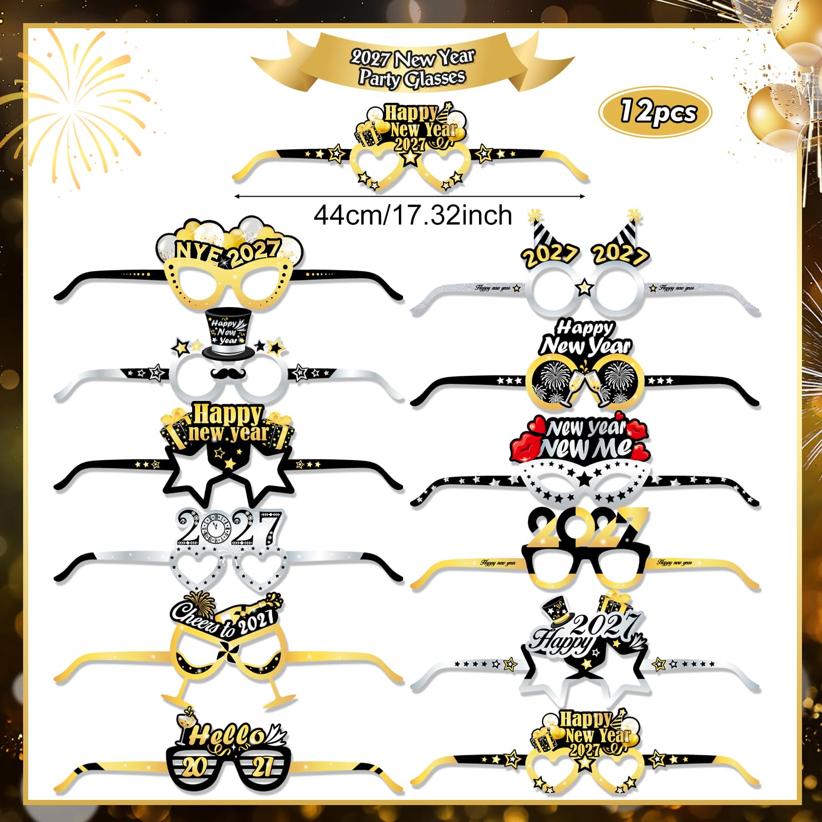 howaf-silvester-deko-2027-schwarz-gold-party-set-ballons image 4