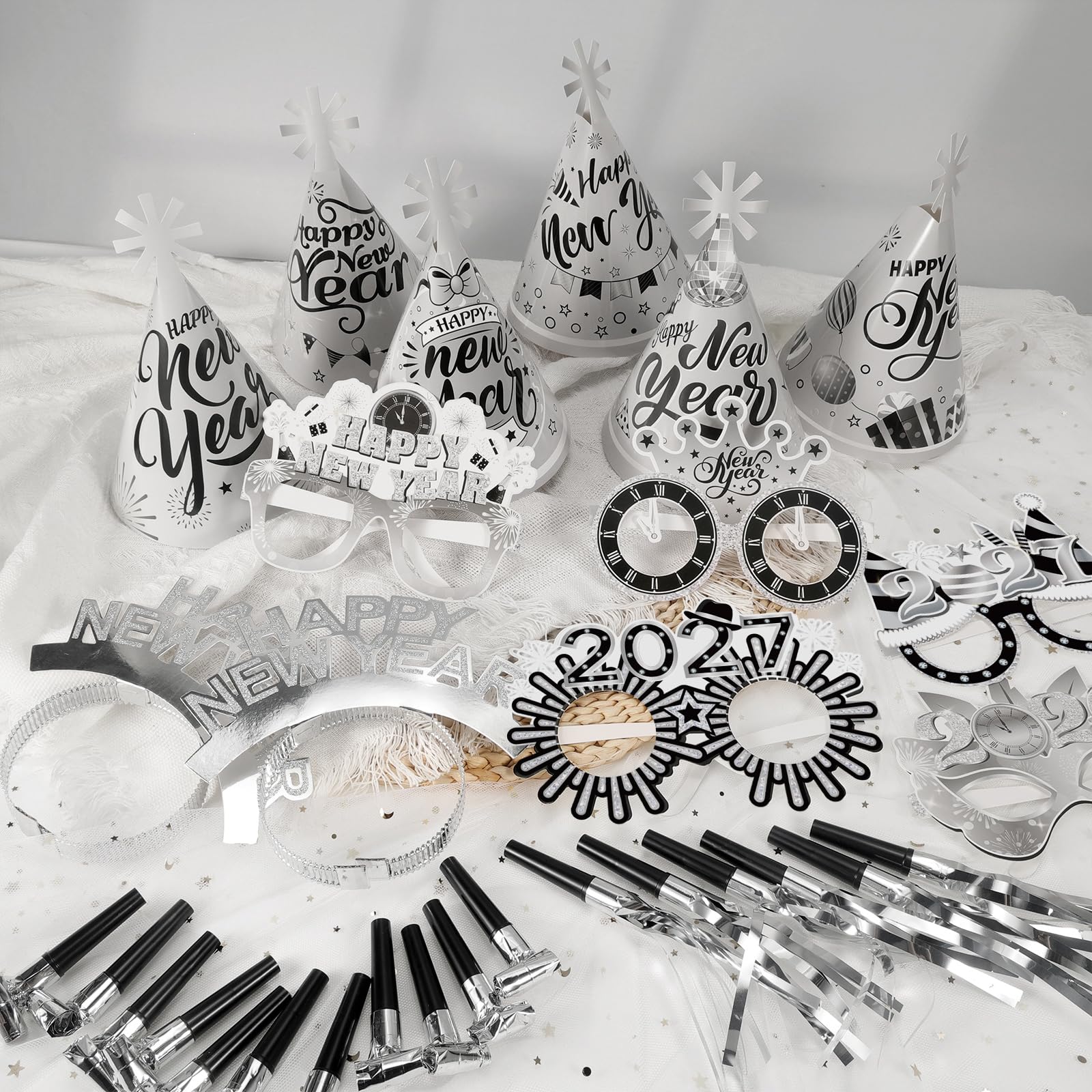 howaf-silvester-deko-2027-silber-party-set-48-st-ck-brille-hut image 5