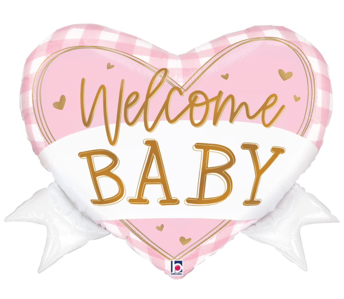betallic-pink-gingham-baby-heart-banner-folienballon-28-rosa image 1