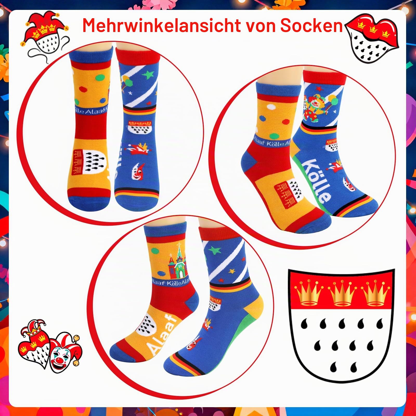 howaf-k-ln-socken-karneval-mehrfarbig-k-lle-alaaf-1-paar image 5