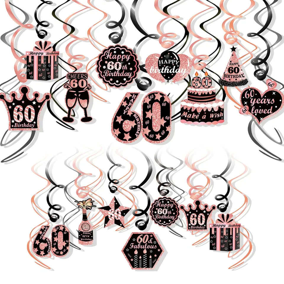 howaf-60-geburtstag-h-ngedeko-rosegold-30-st-ck-spiralen-wirbel image 1