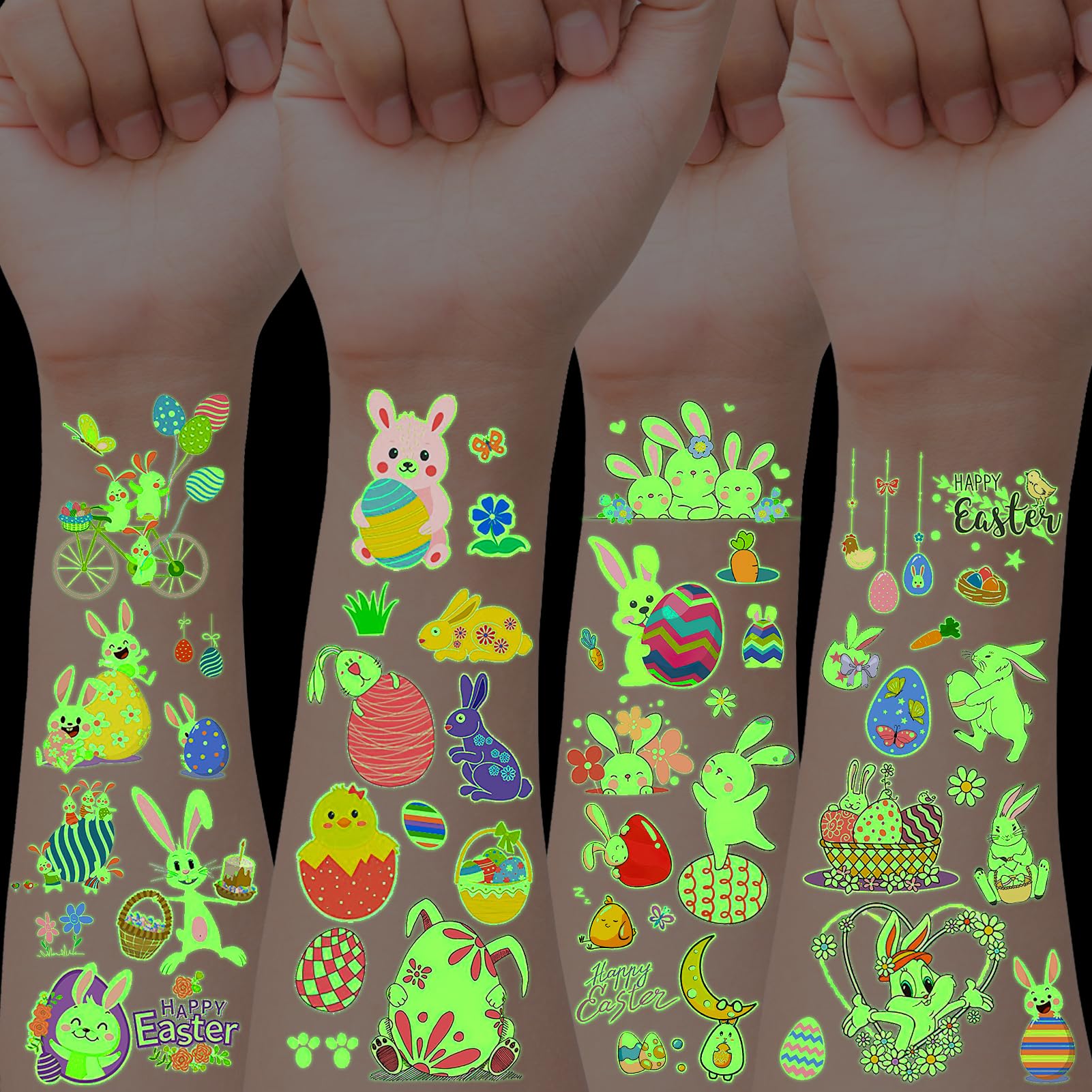 howaf-ostern-tattoo-kinder-12-blatt-leuchttattoos-100-stk image 1