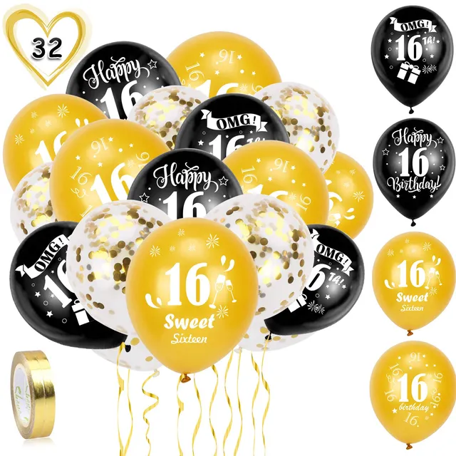 howaf-16-geburtstag-luftballons-30-st-ck-schwarz-gold image 1