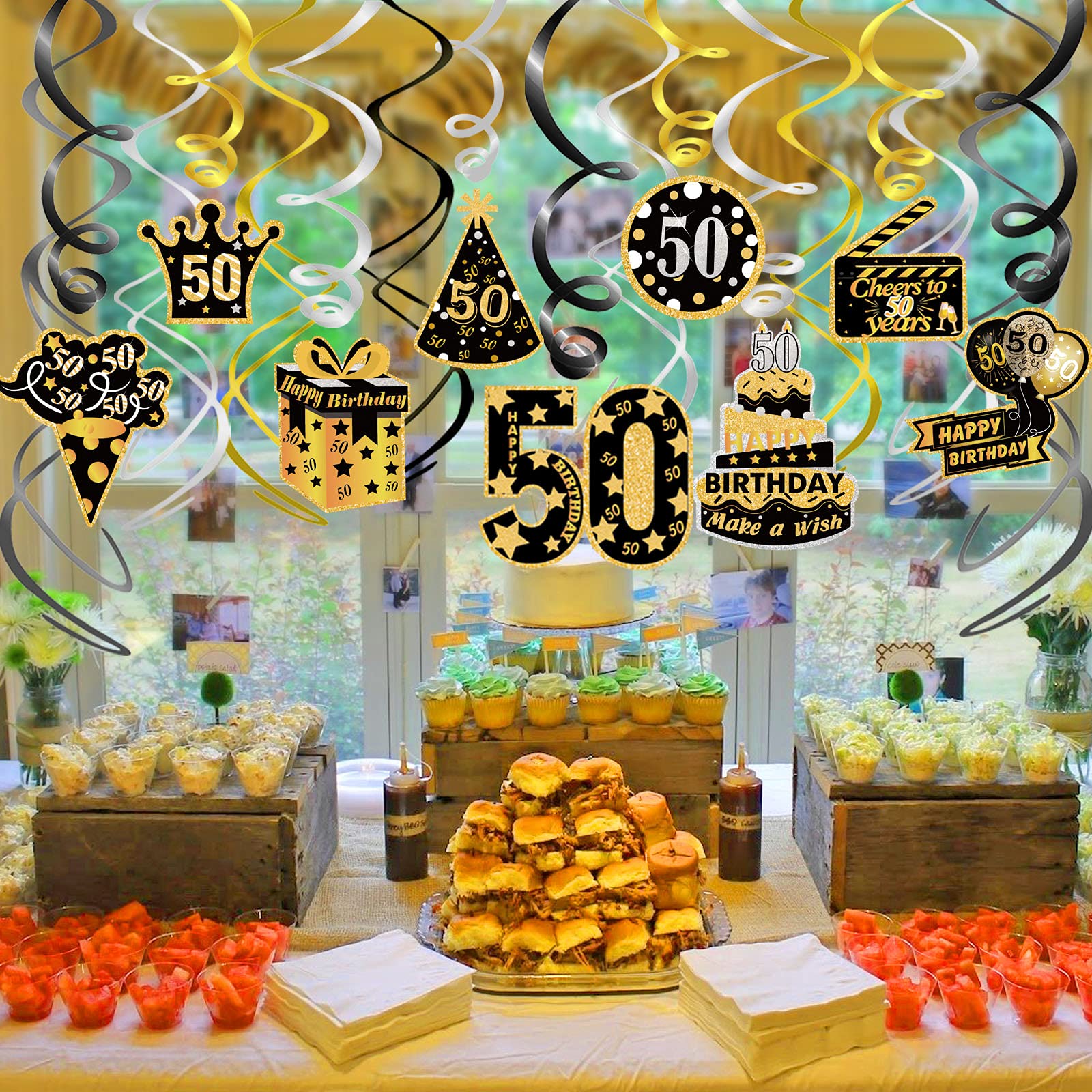 howaf-50-geburtstag-h-ngedeko-spiralen-schwarz-gold-30-st-ck image 5