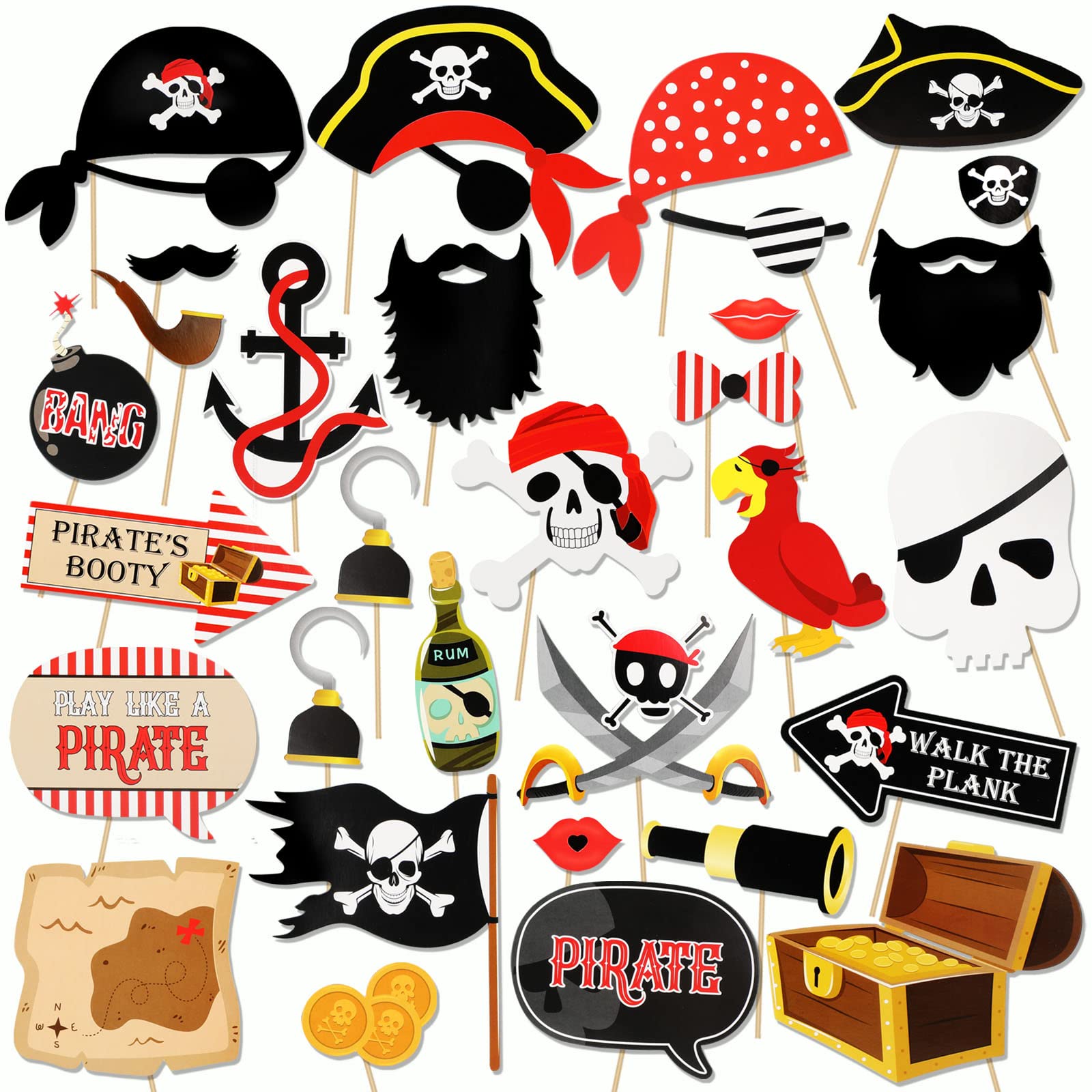 howaf-photo-booth-props-piraten-fotobox-30-teile-holzstab image 2