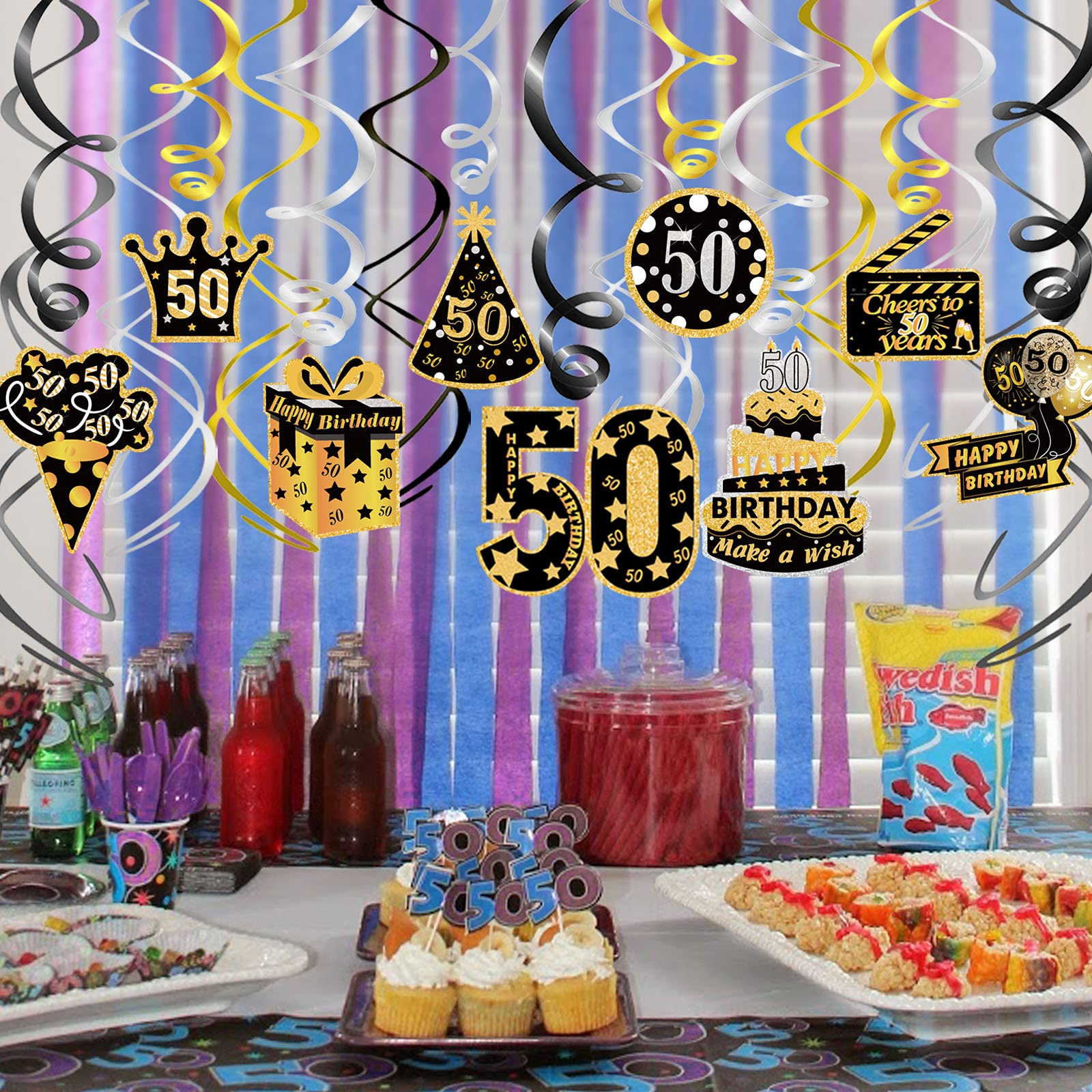 howaf-50-geburtstag-h-ngedeko-spiralen-schwarz-gold-30-st-ck image 6