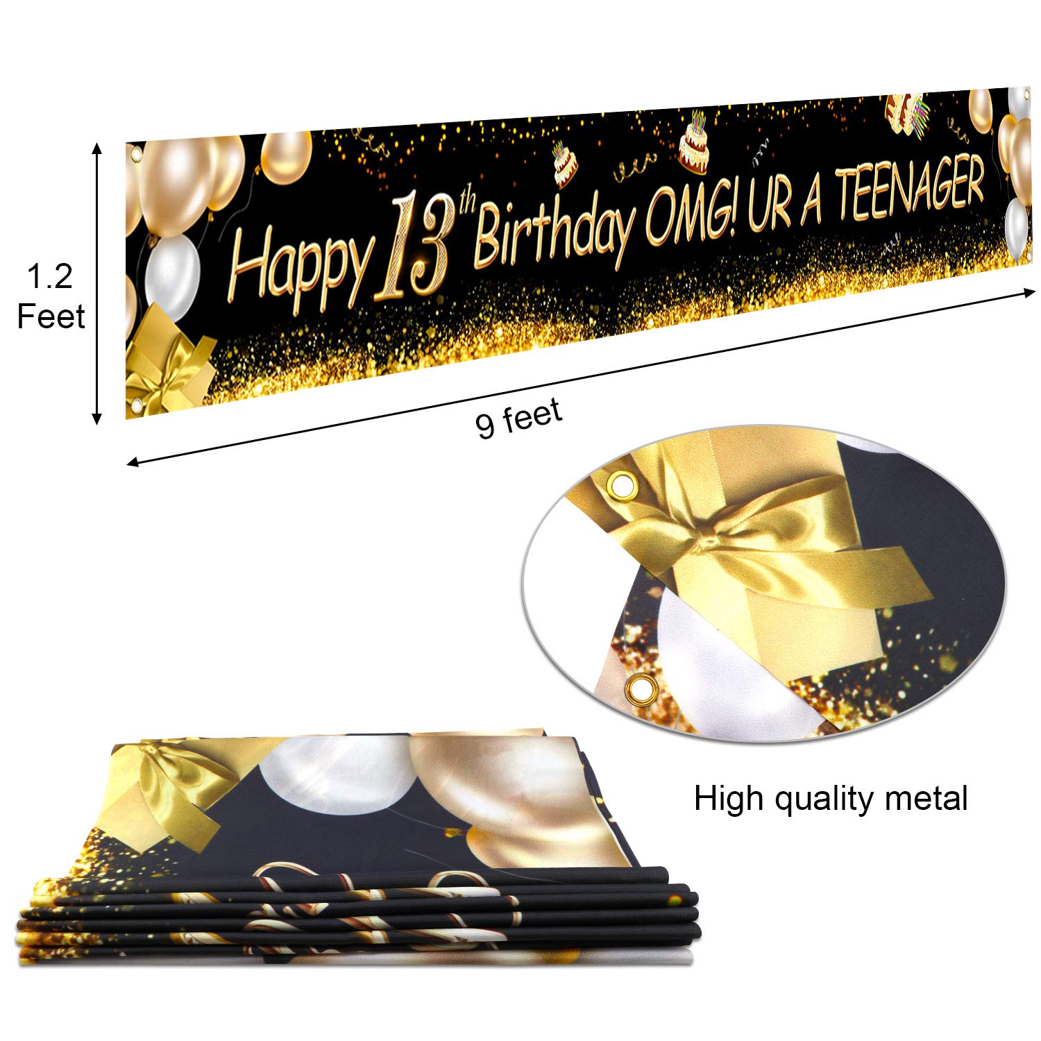 howaf-banner-13-geburtstag-schwarz-gold-274x37-cm-stoff image 3