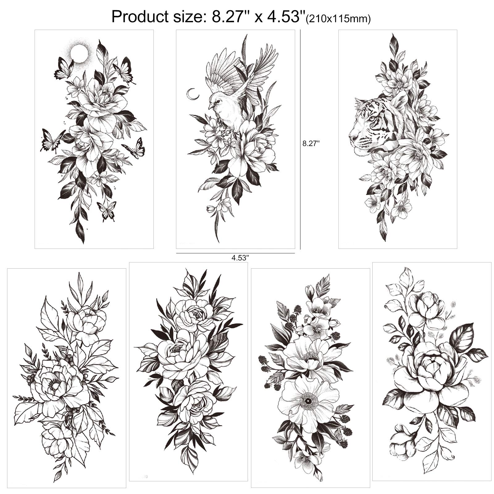 howaf-tempor-re-tattoos-schwarz-rose-blume-15-bl-tter-wasserdicht image 2