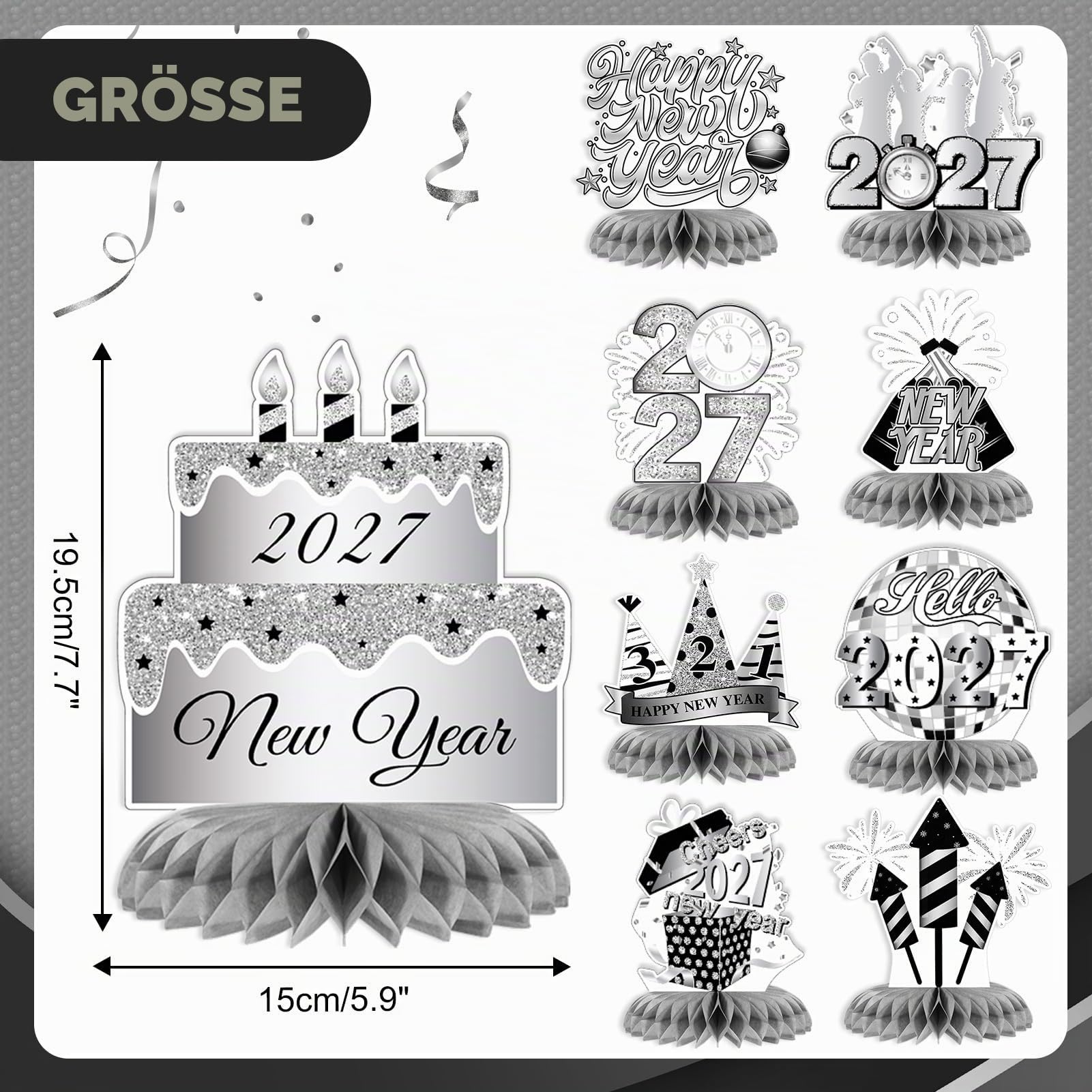 howaf-happy-new-year-waben-tischdeko-silber-9-st-ck-silvester image 2